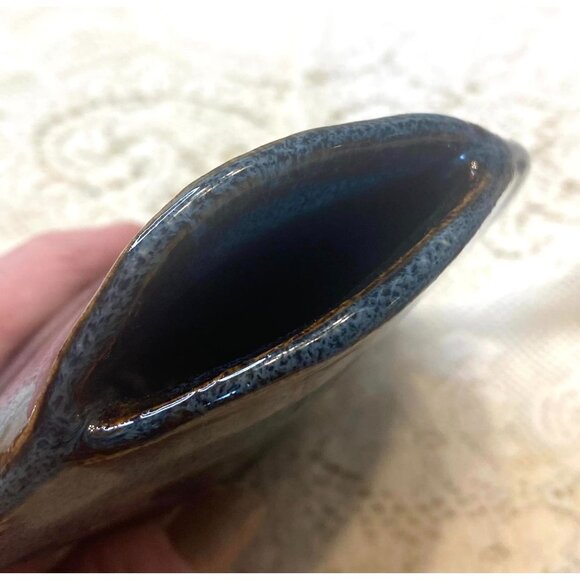 Vintage Handcrafted Ceramic Vase Signed Blue Glaze Small Decorative Pottery for - Picture 4 of 6